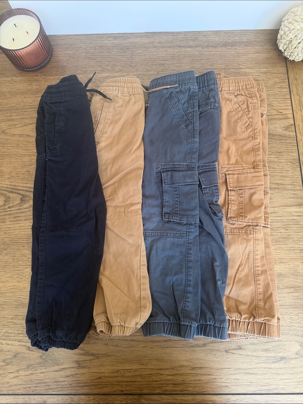 Bundle of 4 Old Navy Boys Cargo Joggers - Black, Tan, and Gray